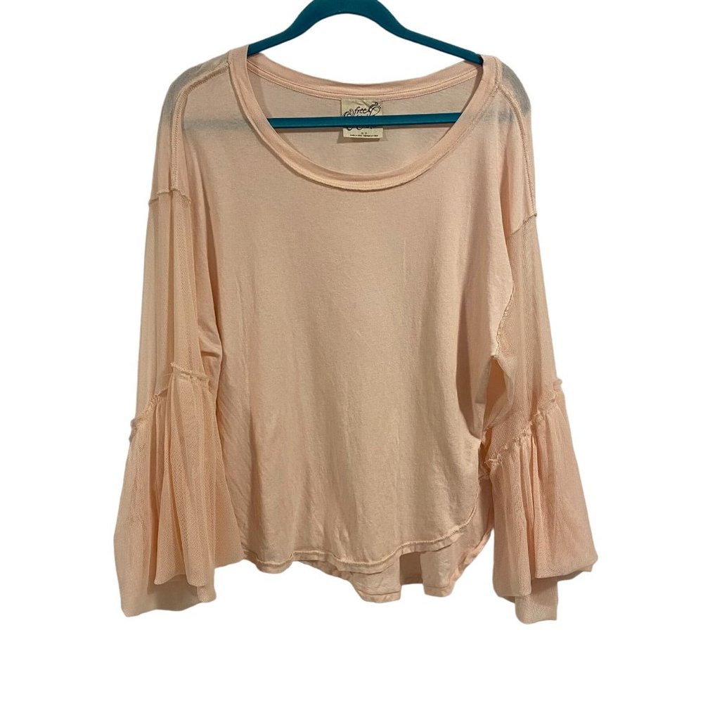 Free People Still Got It Tee‎ in Pink Mesh Sleeves Size XS